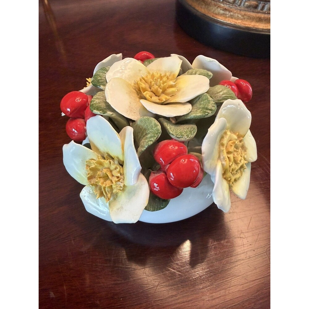 Healacraft Bone China Flower Basket England Hand Painted Floral Vintage